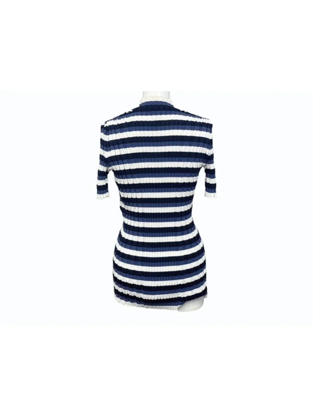 Louis Vuitton Border Rib Knit Short Sleeve Top Blue White Sweater